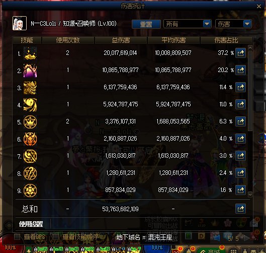 4/25召唤的二拖奥兹玛实战各技能占比（二阶段）3