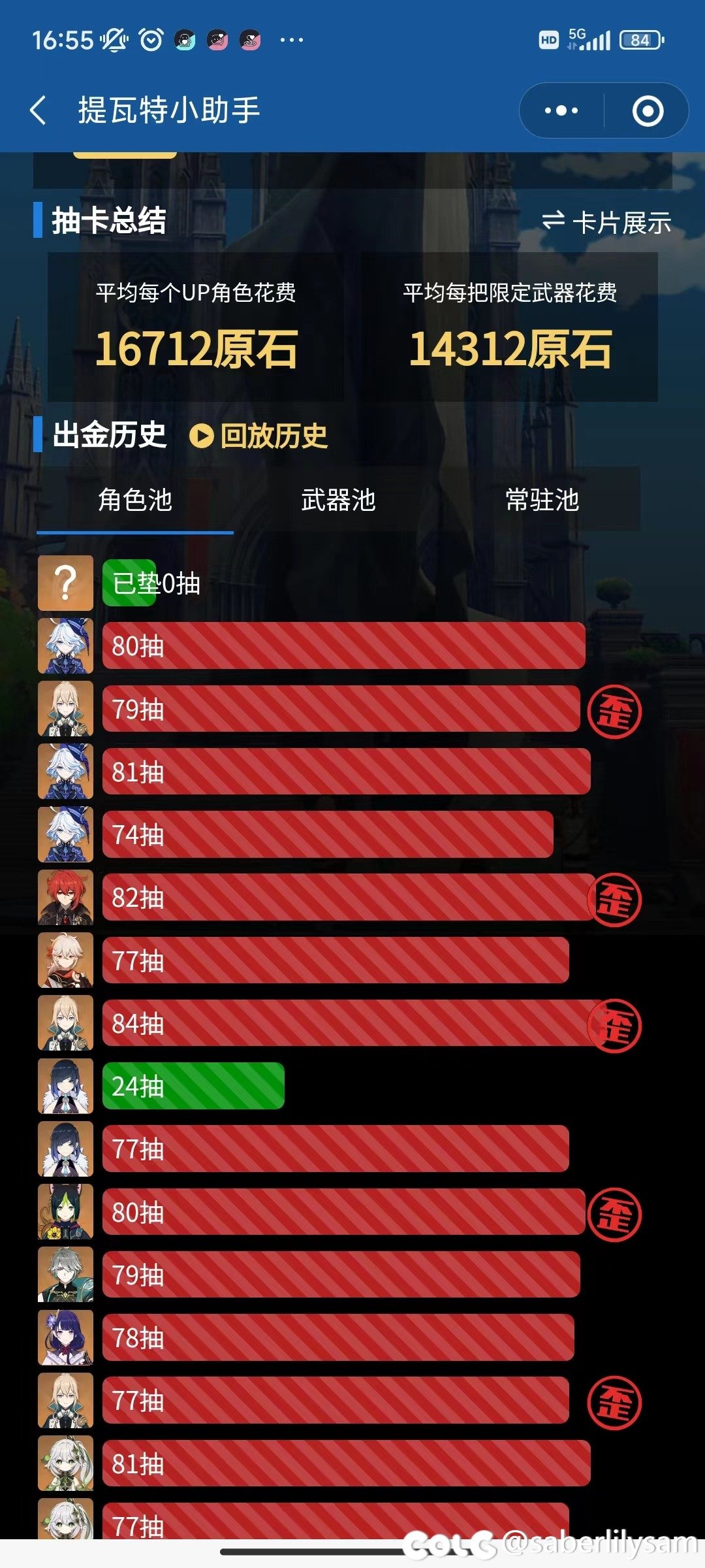 刚刚算了下发现芙宁娜2+1花了我504抽。。2
