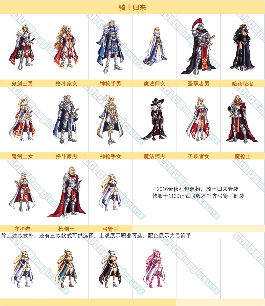 【外观图鉴：韩服正式服1130版本】骑士归来时装弓箭手补齐，全职业像素宠物等外观预览3