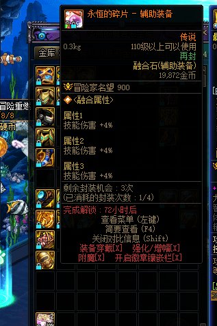 永恒的碎片-辅助装备 三次条+12技能攻击力1