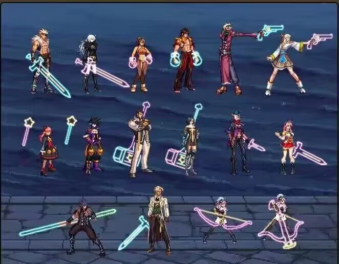 全职业全武器改韩服十九周年霓虹武器装扮1