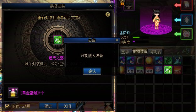 各位大佬，我的这个宠物装备为啥没法封装呀，马杰洛哪里也不行。封装次数还没用过。2