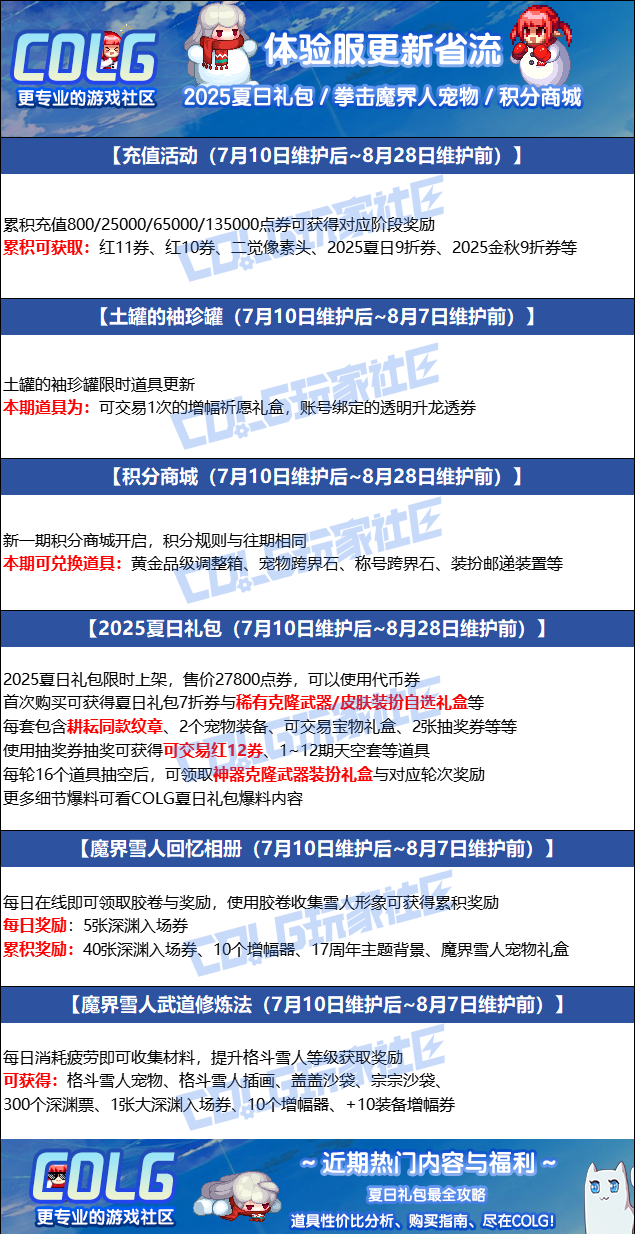【爆料：国服体验服0704】充值活动/夏日礼包/积分商城/土罐更新/魔界人打拳/魔界人相册3