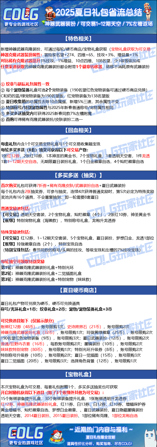 【爆料：2025夏日海滩救援队礼包】神器克隆武器装扮/可交易1~12期天空套/7%左槽返场等1