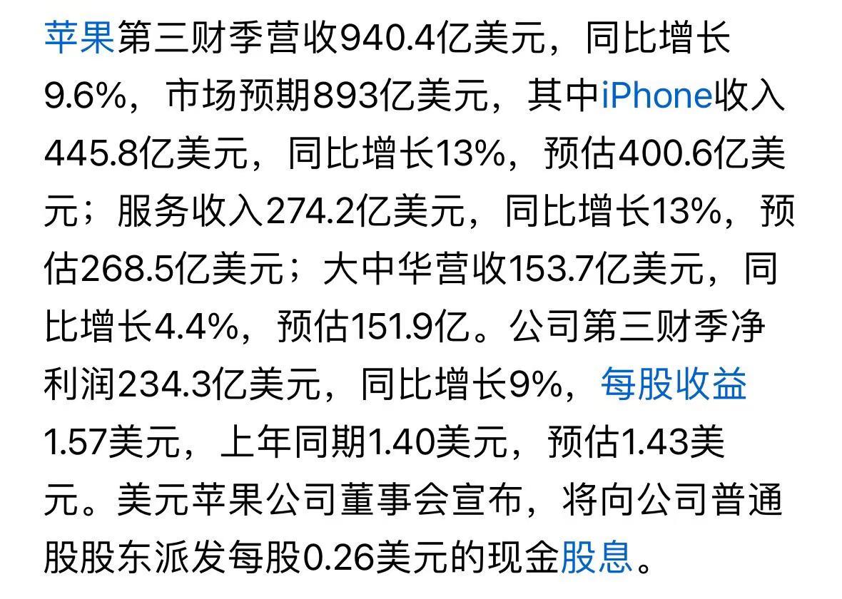 苹果ceo库克：感谢国补！财务报告发布后，苹果美股上涨2.4%1
