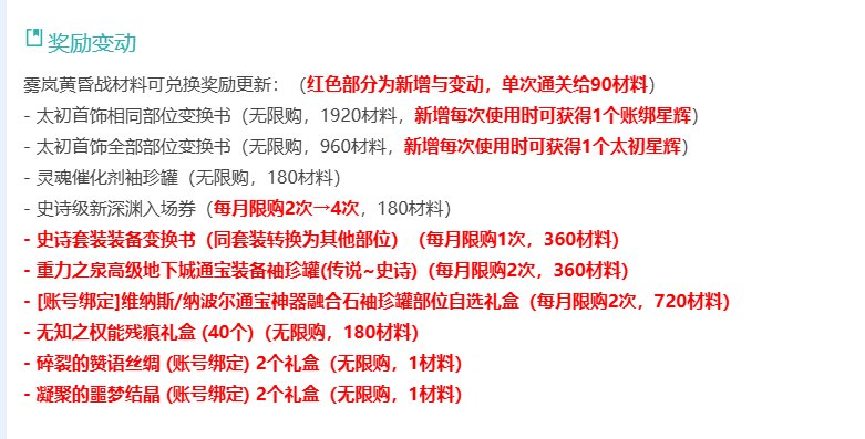 关于新副本的奖励变动1