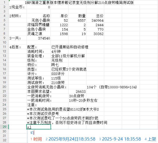 DNF重泉版本！缥渺殿记录室装备分解搬砖收益测试9