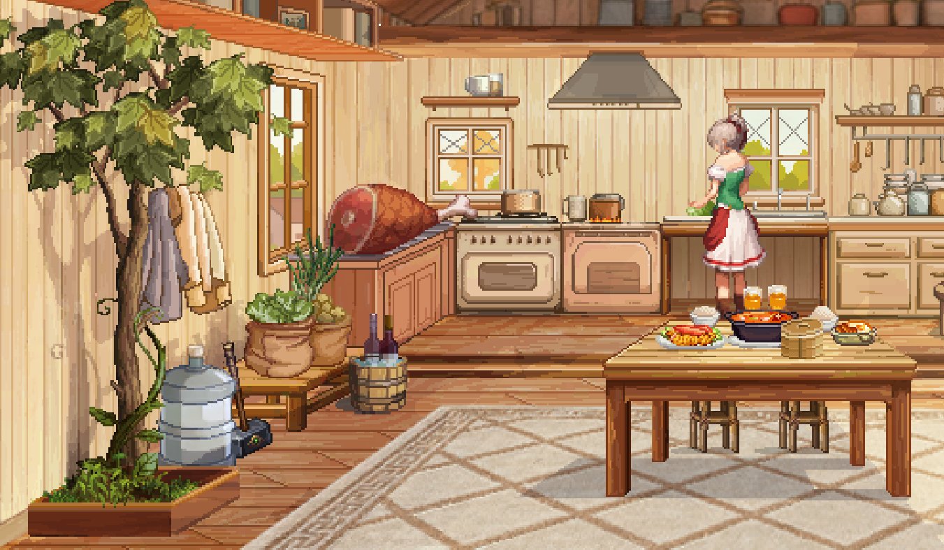 【十一月征稿】【补丁大赛】赛丽亚房间整屋精绘：舒适氛围中正在做饭的她/平静/沉浸感6