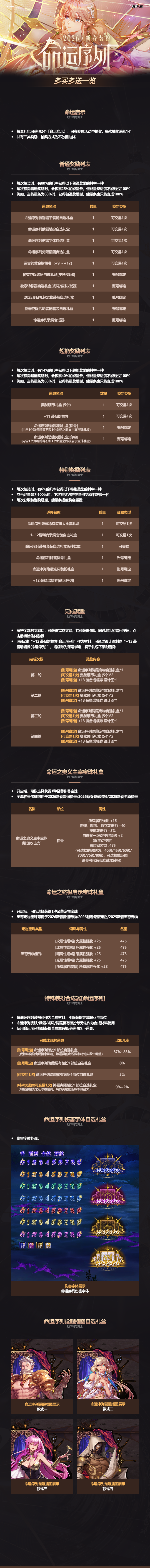 【爆料：2026新春礼包】命运序列（7%技攻肩/12%攻强红宠装/收集箱属性提升等）10